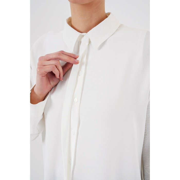 Kadın Uzun Gömlek Tunik 5945 - Beyaz