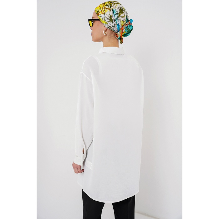 Kadın Uzun Gömlek Tunik 5945 - Beyaz
