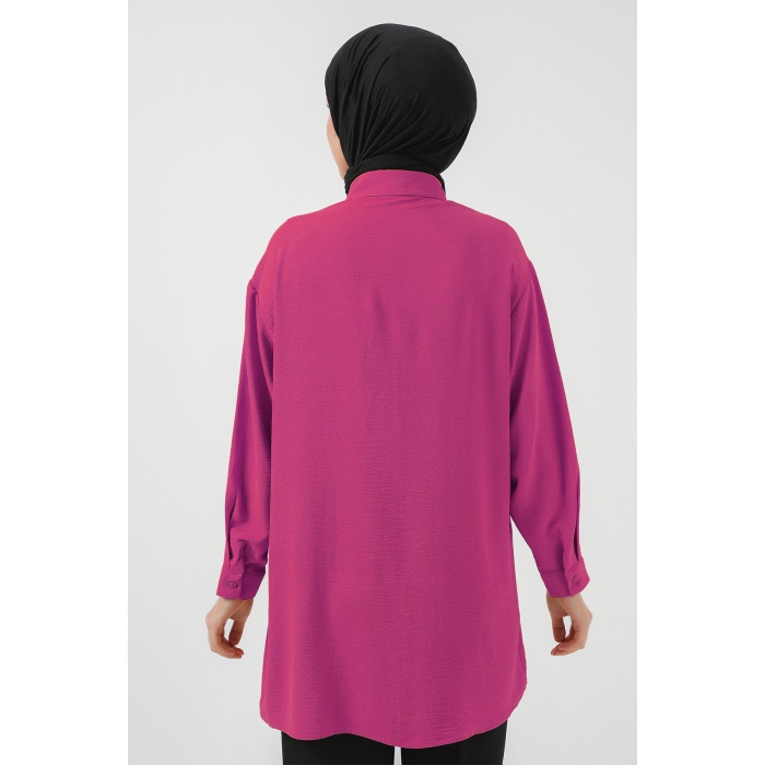 Kadın Uzun Gömlek Tunik 5945 - Fuşya