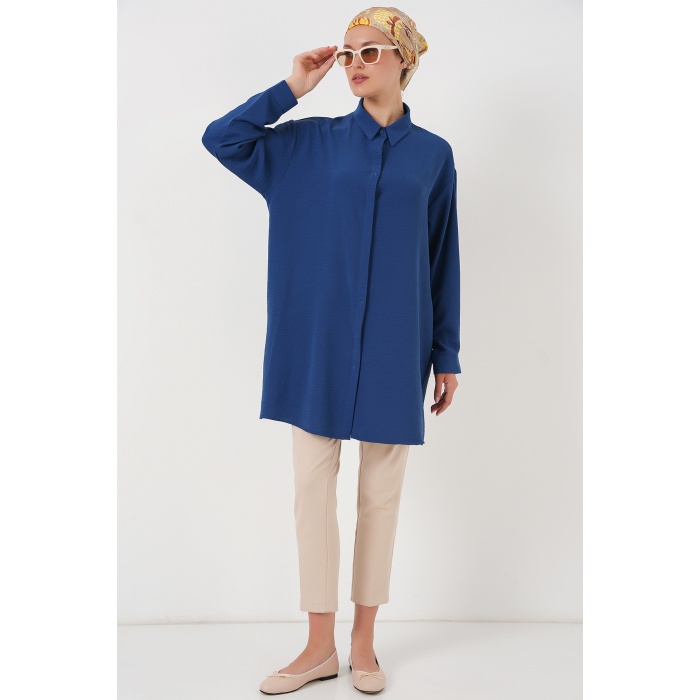 Kadın Uzun Gömlek Tunik 5945 - İndigo