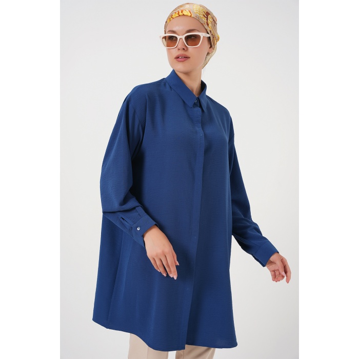 Kadın Uzun Gömlek Tunik 5945 - İndigo
