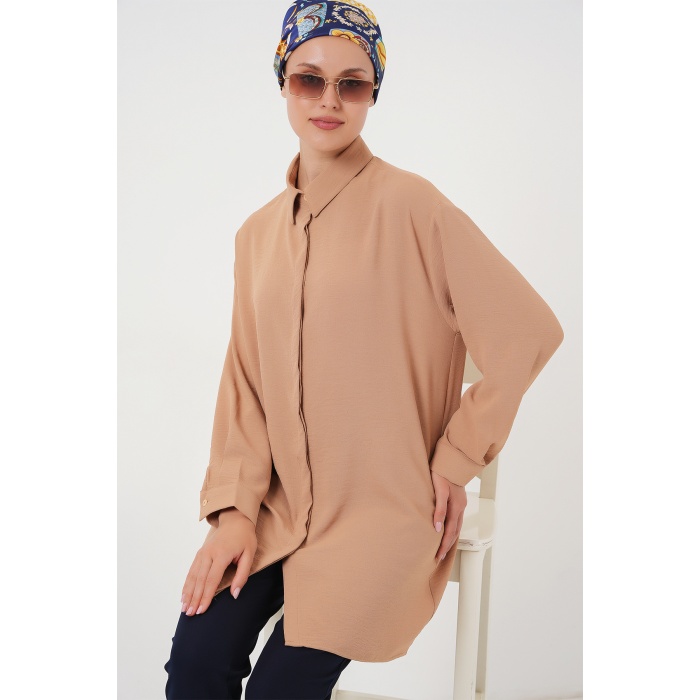 Kadın Uzun Gömlek Tunik 5945 - Bisküvi