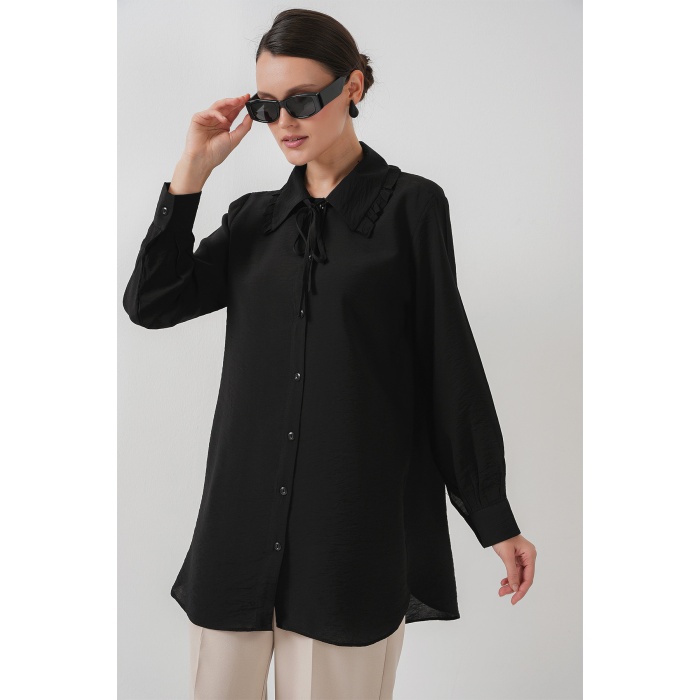 Fırfırlı Uzun Gömlek Tunik 5952 - Siyah