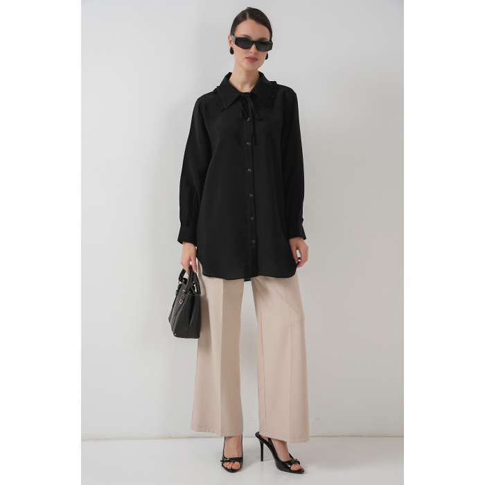 Fırfırlı Uzun Gömlek Tunik 5952 - Siyah
