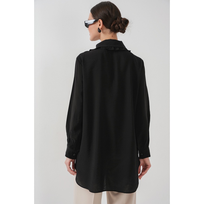 Fırfırlı Uzun Gömlek Tunik 5952 - Siyah