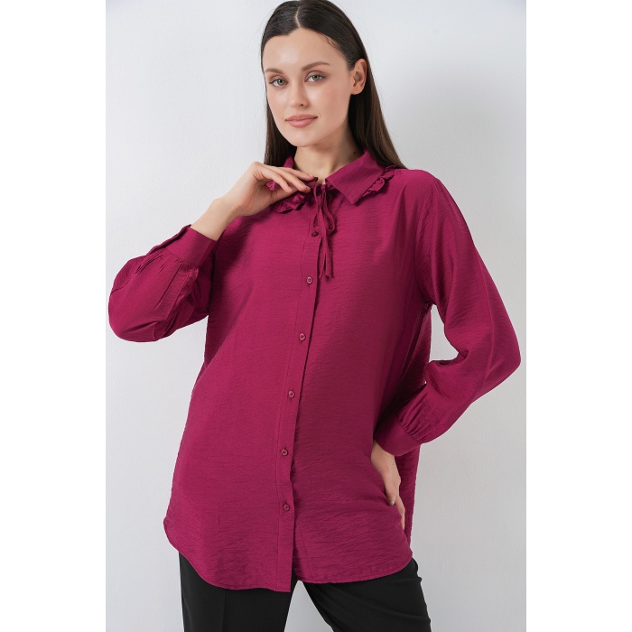 Fırfırlı Uzun Gömlek Tunik 5952 - Bordo