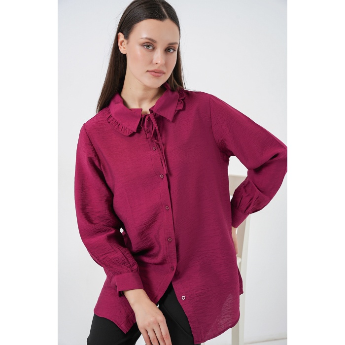 Fırfırlı Uzun Gömlek Tunik 5952 - Bordo