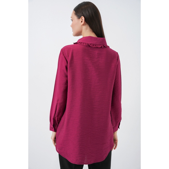 Fırfırlı Uzun Gömlek Tunik 5952 - Bordo