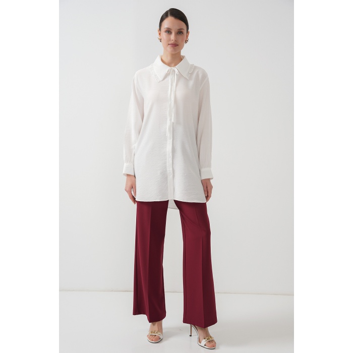 Fırfırlı Uzun Gömlek Tunik 5952 - Beyaz