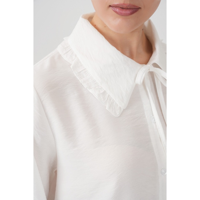 Fırfırlı Uzun Gömlek Tunik 5952 - Beyaz