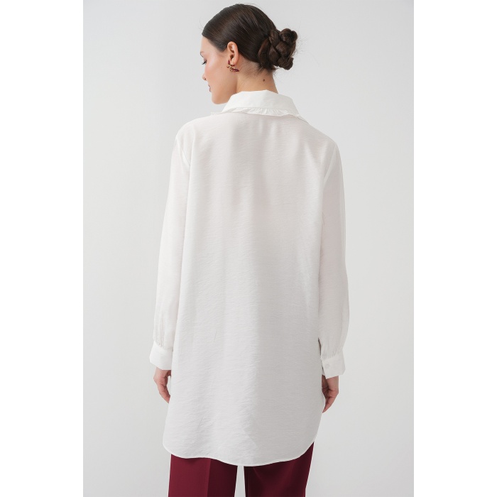Fırfırlı Uzun Gömlek Tunik 5952 - Beyaz