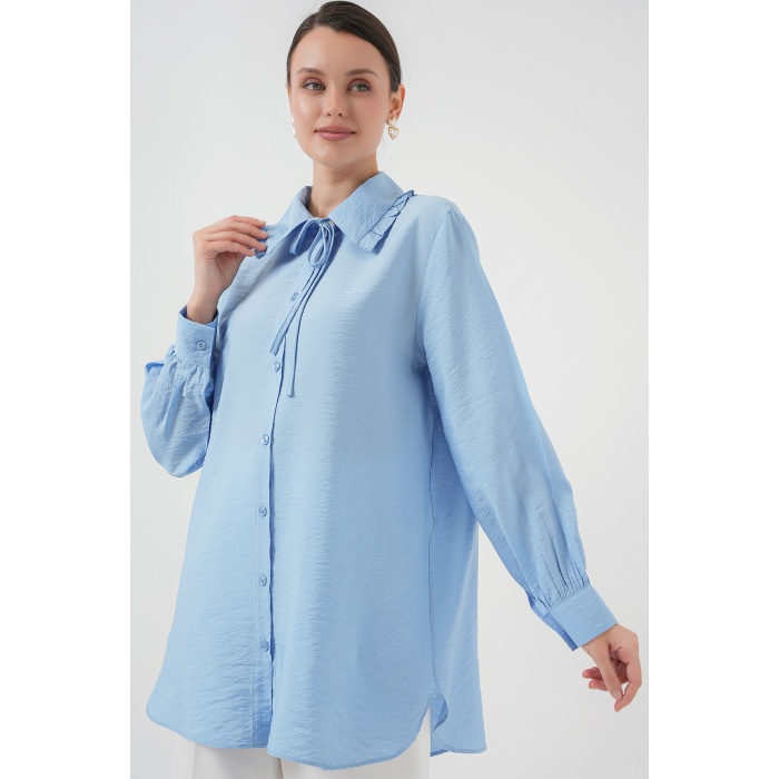 Fırfırlı Uzun Gömlek Tunik 5952 - Mavi