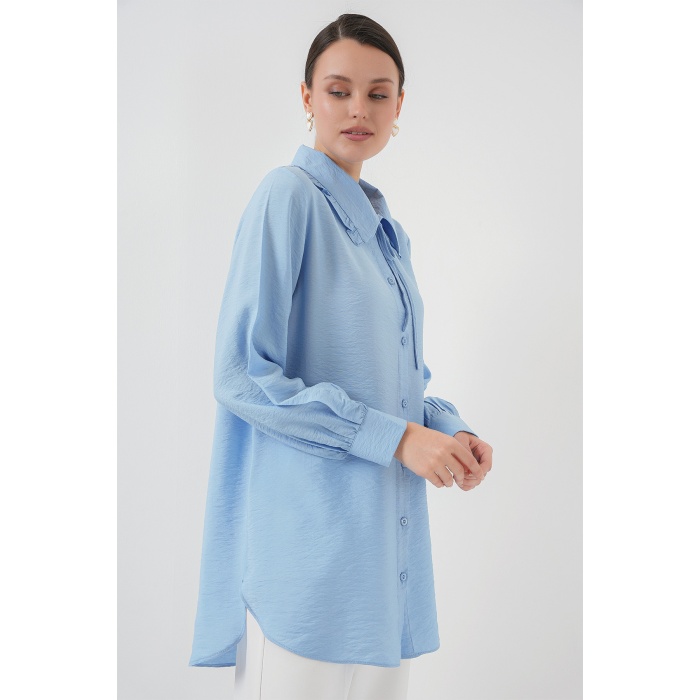 Fırfırlı Uzun Gömlek Tunik 5952 - Mavi