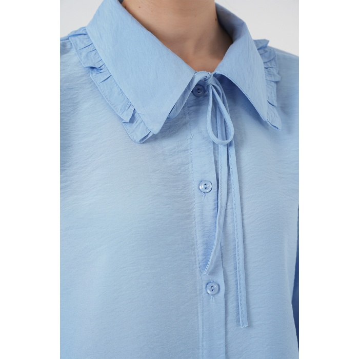 Fırfırlı Uzun Gömlek Tunik 5952 - Mavi