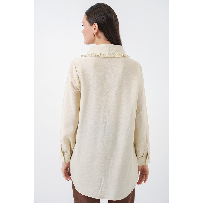 Fırfırlı Uzun Gömlek Tunik 5952 - Ekru