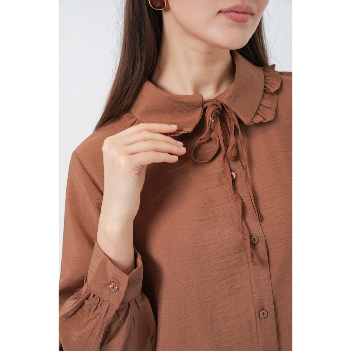 Fırfırlı Uzun Gömlek Tunik 5952 - Sütlü Kahve