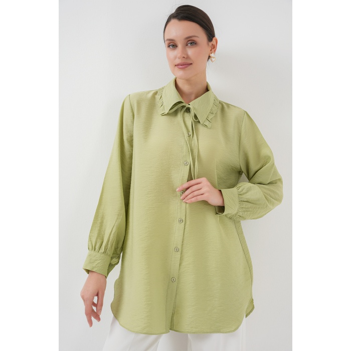 Fırfırlı Uzun Gömlek Tunik 5952 - Çağla