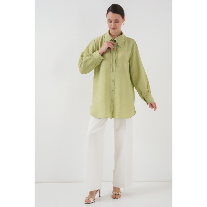 Fırfırlı Uzun Gömlek Tunik 5952 - Çağla