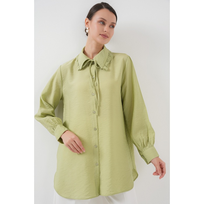 Fırfırlı Uzun Gömlek Tunik 5952 - Çağla