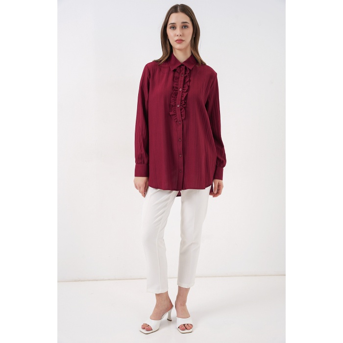 Fırfırlı Uzun Gömlek Tunik 5953 - Bordo