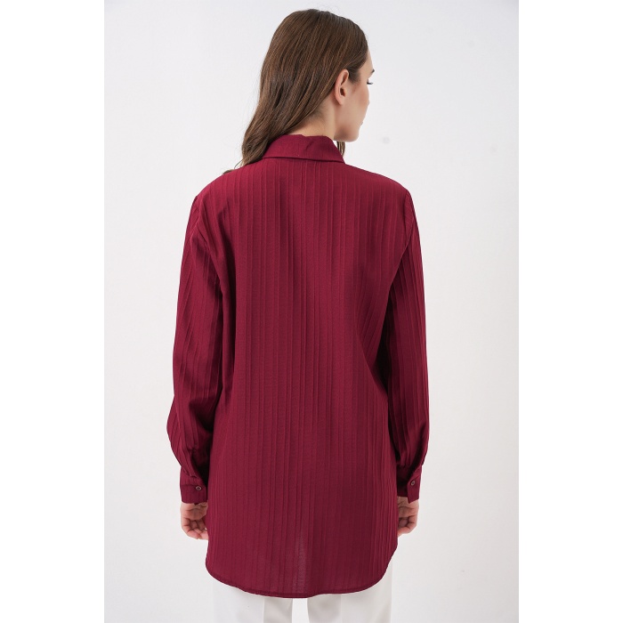 Fırfırlı Uzun Gömlek Tunik 5953 - Bordo