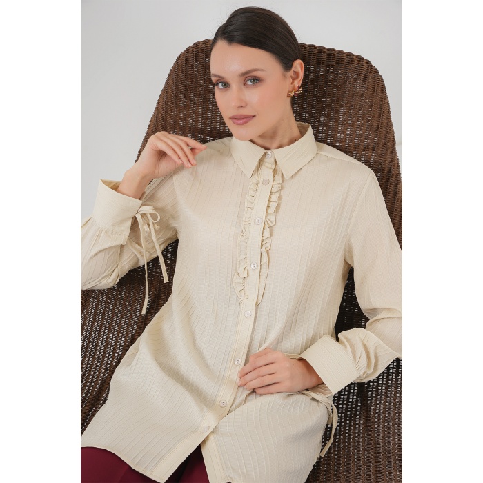 Fırfırlı Uzun Gömlek Tunik 5953 - Bej