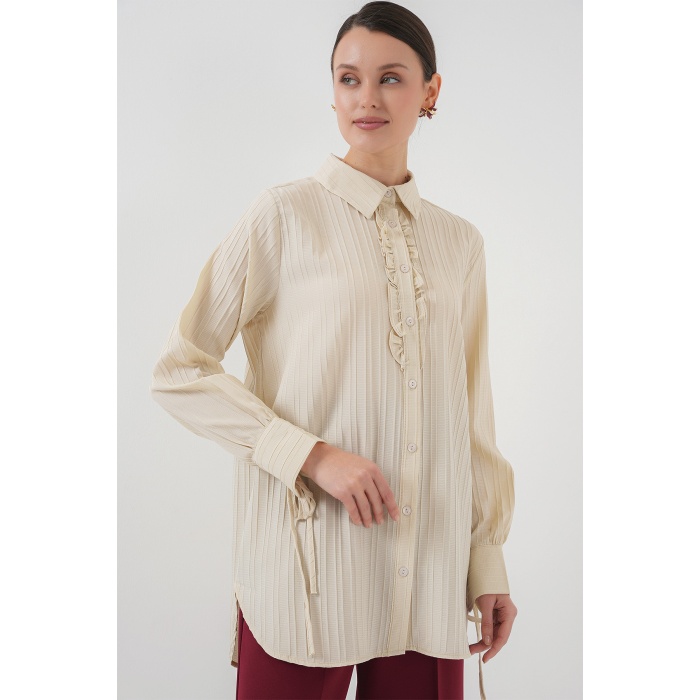 Fırfırlı Uzun Gömlek Tunik 5953 - Bej