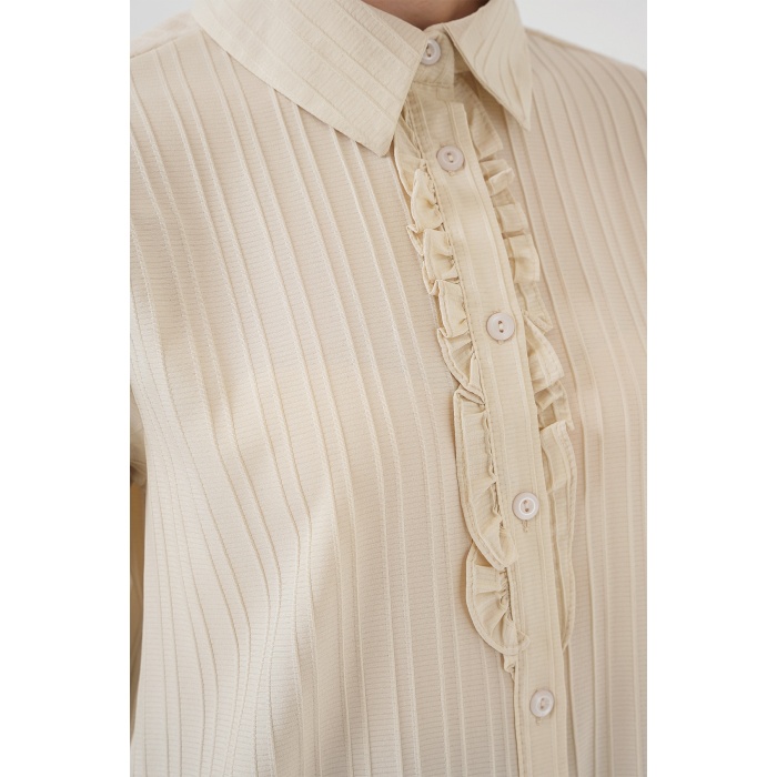 Fırfırlı Uzun Gömlek Tunik 5953 - Bej