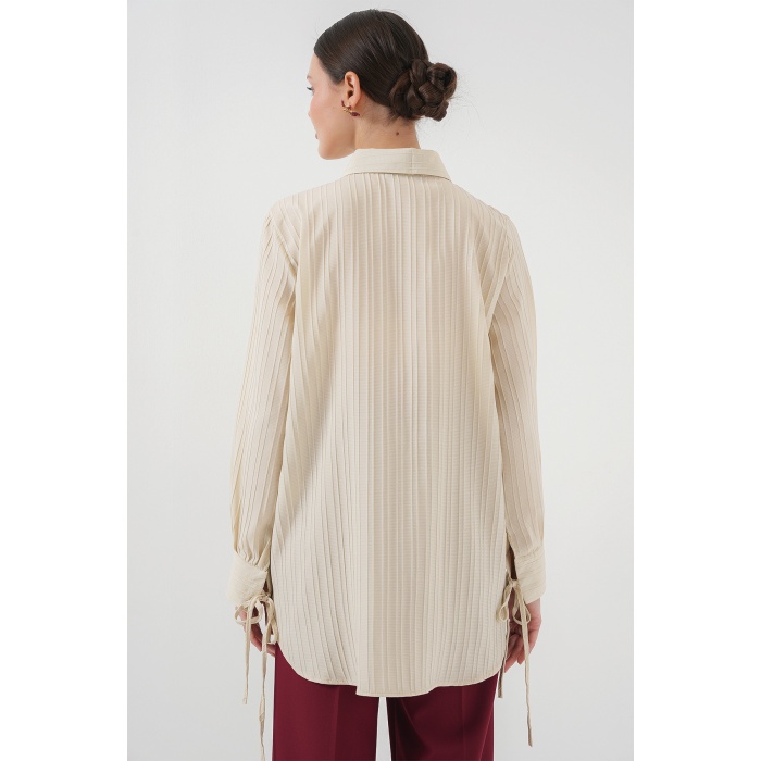 Fırfırlı Uzun Gömlek Tunik 5953 - Bej