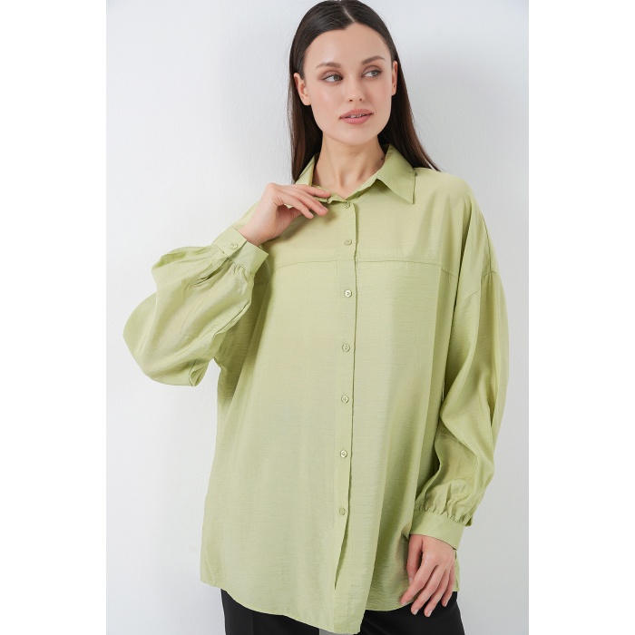 Kadın Uzun Oversize Gömlek 5965 - E.Yeşil