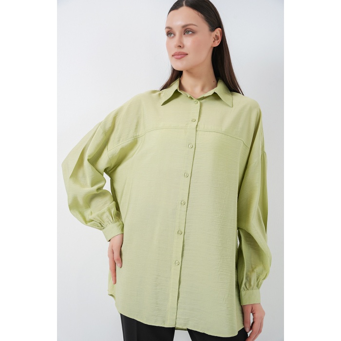 Kadın Uzun Oversize Gömlek 5965 - E.Yeşil