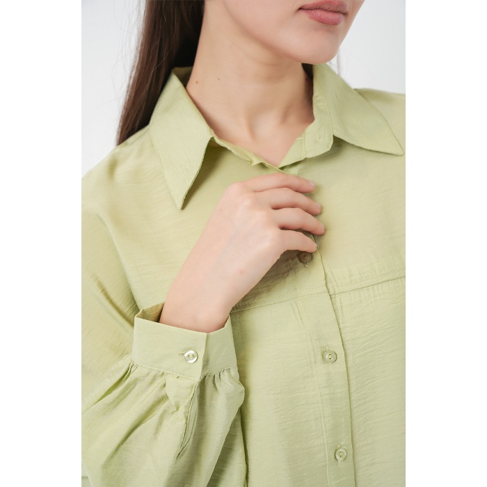 Kadın Uzun Oversize Gömlek 5965 - E.Yeşil