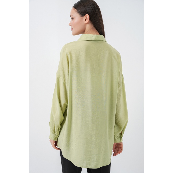 Kadın Uzun Oversize Gömlek 5965 - E.Yeşil