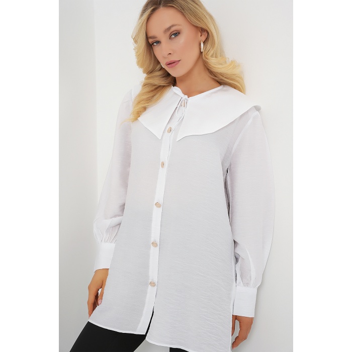 Kadın Bebe Yaka Uzun Tunik 5967 - Beyaz