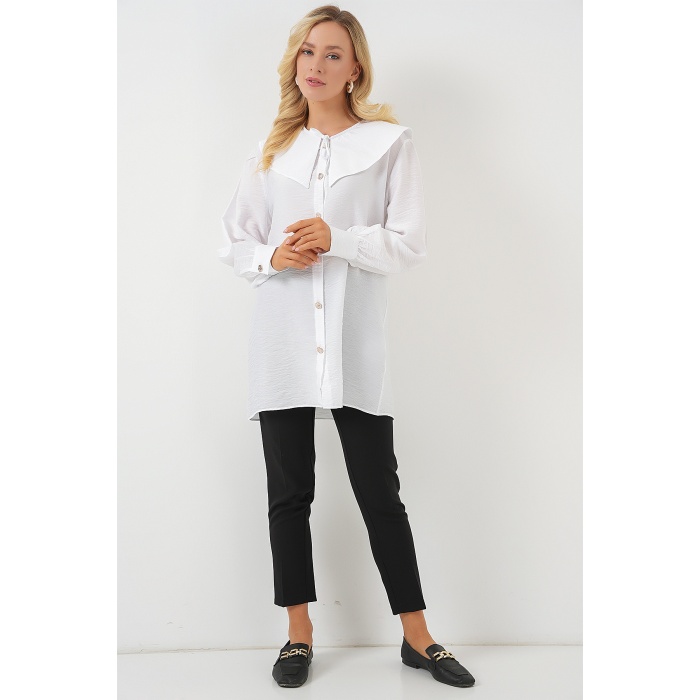 Kadın Bebe Yaka Uzun Tunik 5967 - Beyaz