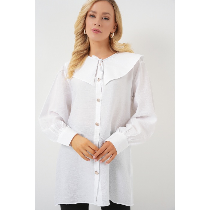 Kadın Bebe Yaka Uzun Tunik 5967 - Beyaz