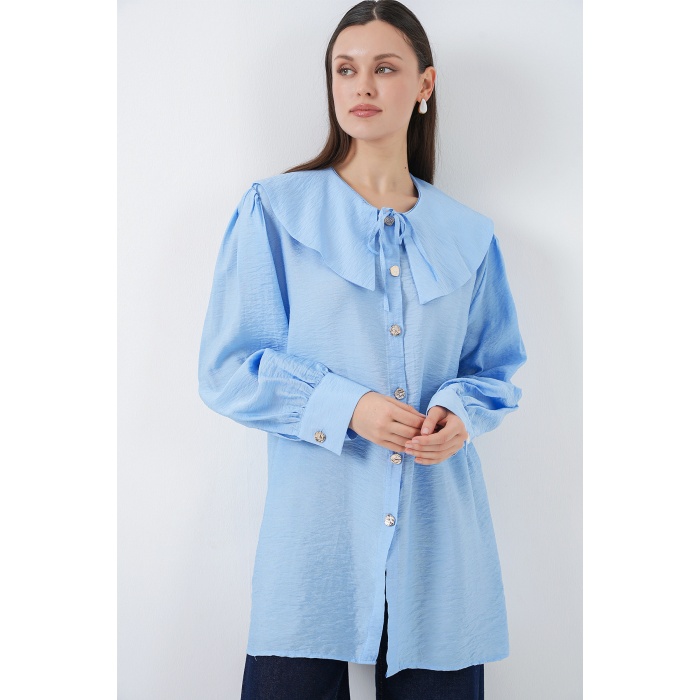 Kadın Bebe Yaka Uzun Tunik 5967 - Mavi