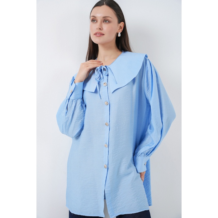 Kadın Bebe Yaka Uzun Tunik 5967 - Mavi
