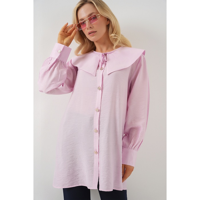 Kadın Bebe Yaka Uzun Tunik 5967 - Pudra