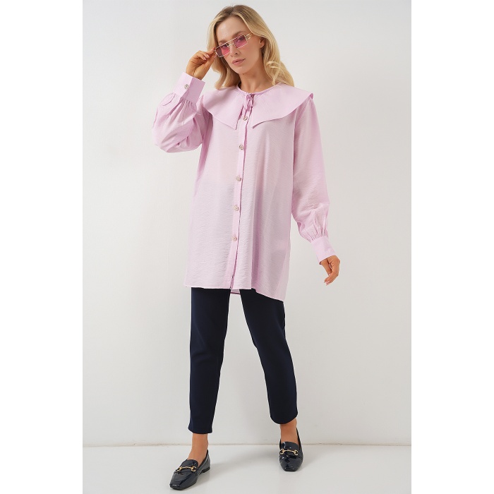 Kadın Bebe Yaka Uzun Tunik 5967 - Pudra