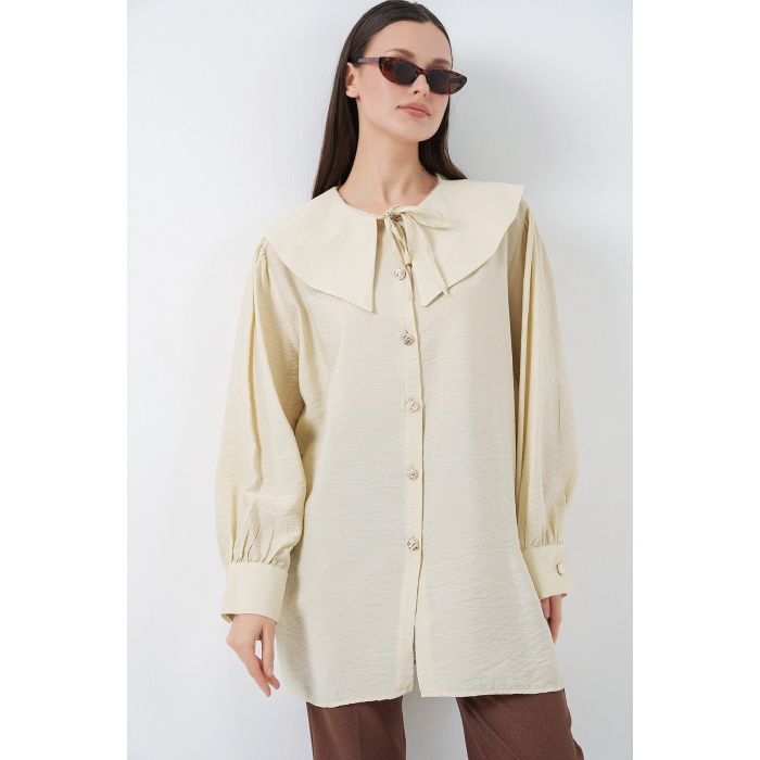 Kadın Bebe Yaka Uzun Tunik 5967 - Ekru