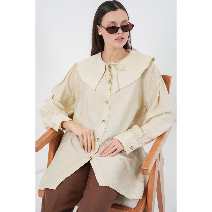 Kadın Bebe Yaka Uzun Tunik 5967 - Ekru