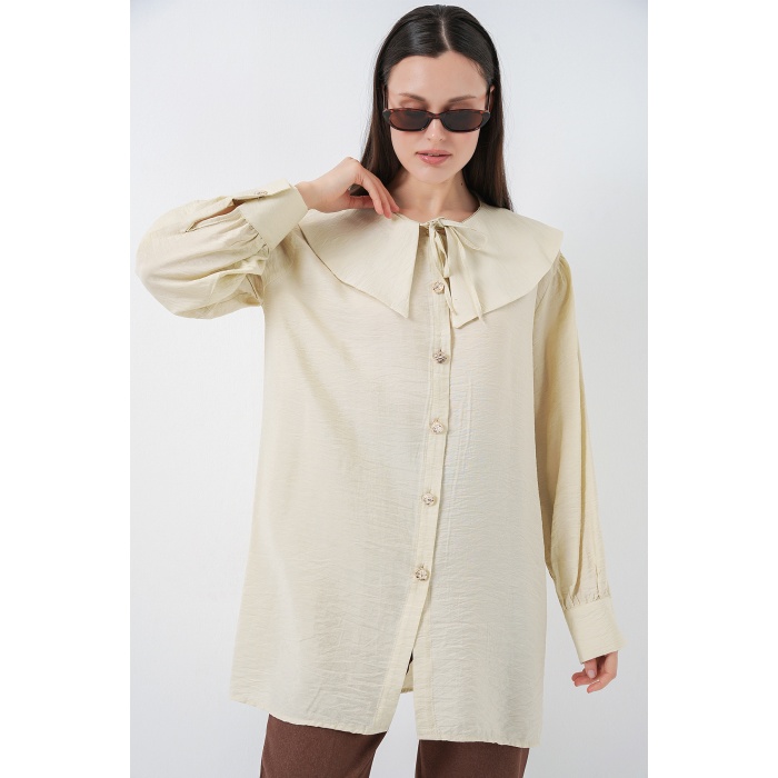 Kadın Bebe Yaka Uzun Tunik 5967 - Ekru