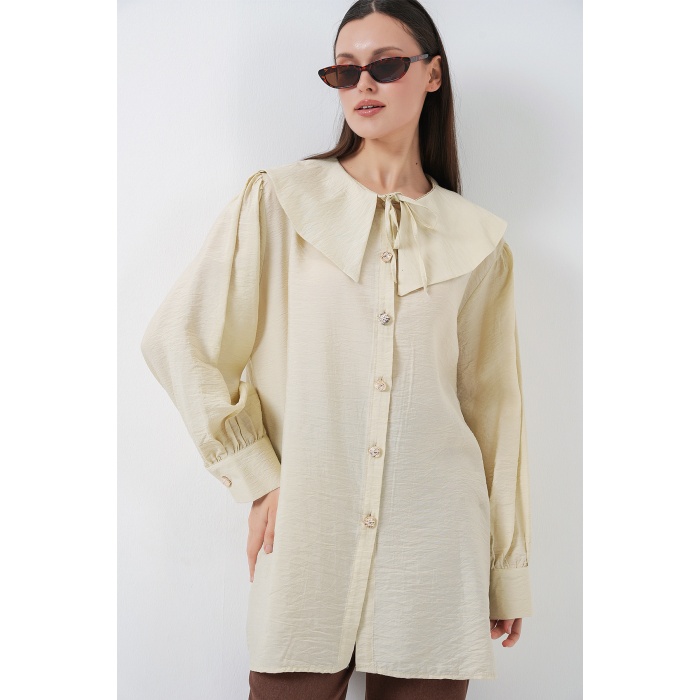 Kadın Bebe Yaka Uzun Tunik 5967 - Ekru