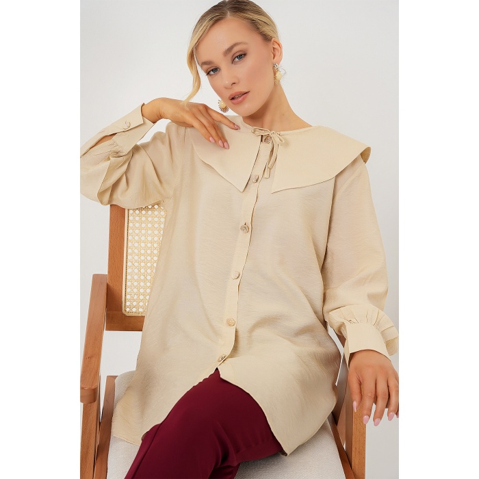 Kadın Bebe Yaka Uzun Tunik 5967 - Krem