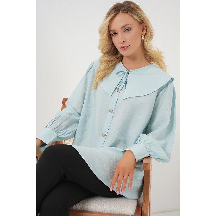 Kadın Bebe Yaka Uzun Tunik 5967 - Turkuaz