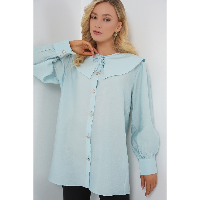Kadın Bebe Yaka Uzun Tunik 5967 - Turkuaz