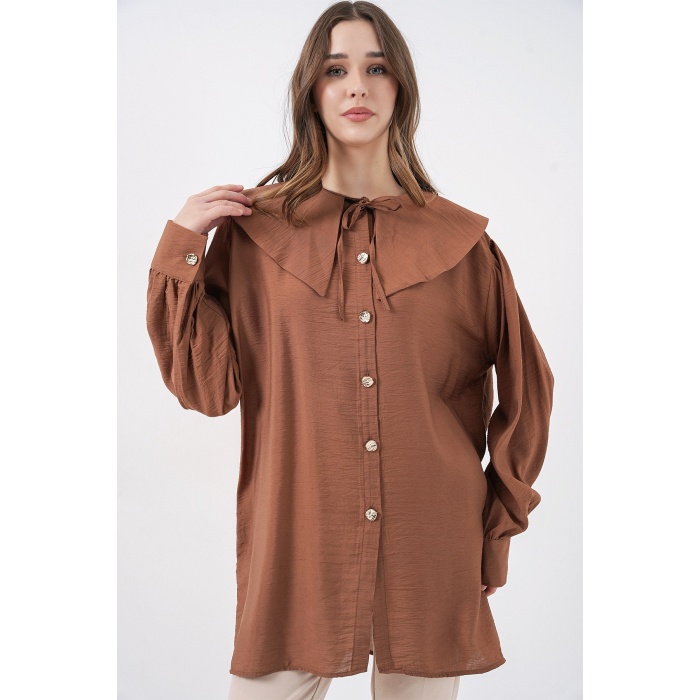 Kadın Bebe Yaka Uzun Tunik 5967 - Sütlü Kahve