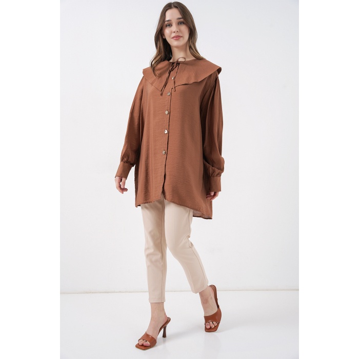 Kadın Bebe Yaka Uzun Tunik 5967 - Sütlü Kahve