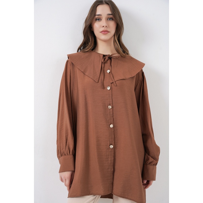 Kadın Bebe Yaka Uzun Tunik 5967 - Sütlü Kahve